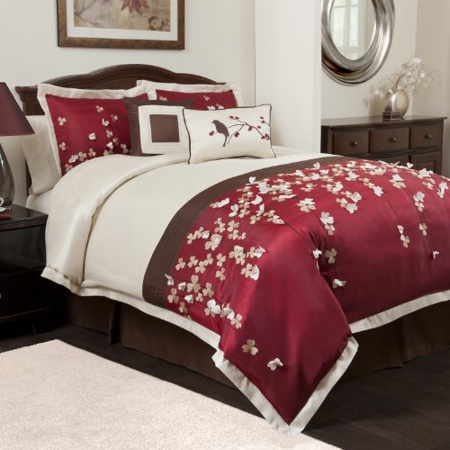 Lush Decor Flower Drops 6-Piece Comforter Set, California King, Red Lush Decor Flower Drops 6-Piece Comforter Set, California King, Red