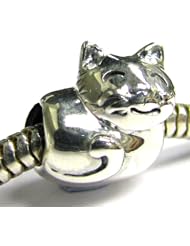 Sterling Silver Lovely Smily Fat Kitten Cat Bead for Pandora Troll European Charm Bracelets