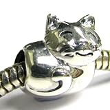 Queenberry Sterling Silver Lovely Smily Fat Kitten Cat Bead for Pandora Troll European Charm Bracelets
