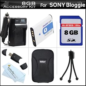 8GB Accessory Kit For Sony MHS-PM5 Bloggie HD Video Camera Includes 8GB High Speed SD Memory Card + Extended (980mAh) Replacement NP-BK1 Battery + Ac/Dc Rapid Travel Charger + Hard Case + USB SD Card Reader + Screen Protectors + MicroFiber Cloth + More