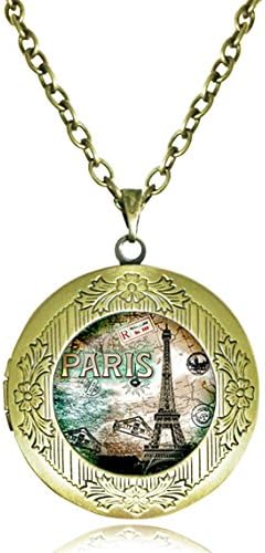 Sweet Brownie The Eiffel Tower locket necklace Paris La Tour Eiffel Pendant France long bronze chain necklace glass pendant lover Jewelry