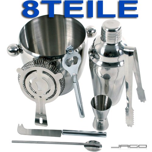 8 teiliges EDELSTAHL Cocktail SET Zubeh&ouml;r Bar Shaker Barset Mixer NEU