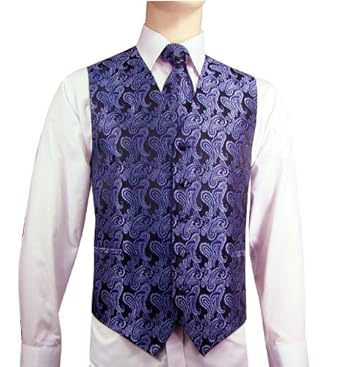 Dark Purple Paisley Vest/Tie/Hankie Set