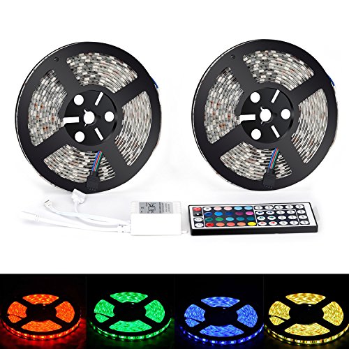 xtf2015 10M/32.8ft Color Changing RGB 5050 SMD Waterproof 300 LEDs Lighting Rope Lights 30LEDs/M Flexible Strip Light Kit + Two Outputs 44key IR Remote Controller (Power Supply Not Included)