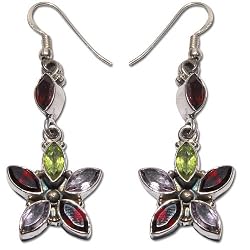 Dangle Earrings Silver Multi Gemstone Jewelry 2 inches