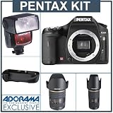 Pentax K200D Digital SLR Kit with 16mm - 50mm f/2.8 ED-AL (IF) SDM, 50-135mm f/2.8.6 ED (IF) SDM, AF-360FGZ Dedicated Shoe Mount Zoom Flash & BG3 Battery Grip