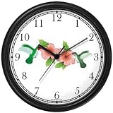Red & Gray Throated Hummingbirds & Pink Hibiscus Flowers - JP Wall Clock by WatchBuddy Timepieces (Hunter Green Frame)