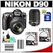 Nikon D90 Digital SLR Camera with 18-105mm + 55-200mm AF-S DX VR Zoom-Nikkor Lens + 8GB Card + (2x) UV Filters + (2x) EN-EL3e Batteries + Accessory Kit