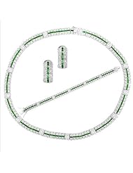 CleverSilvers CZ Emerald Three Row Tennis Design Necklace, Bracelet, And Earrings Set