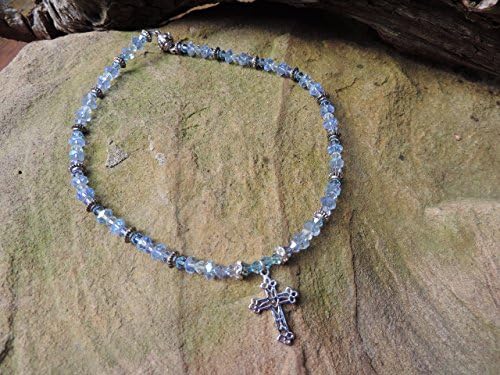 Little Princess - Cross Pendant Necklace W/ Assorted Blue Crystals, Rhinestones &amp; Pewter