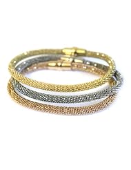 Three Tri-color Sterling Silver Diamond-cut Popcorn Magnetic Bracelets - Yellow, Rose, White 7.5"