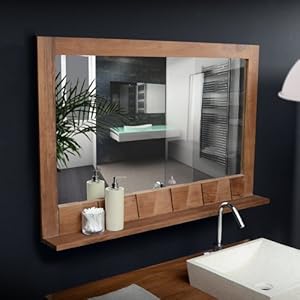 Solid Teak Bathroom Mirror with Shelf Attached hand Carved 100x70 New ...