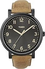 Timex Original Unisex Quartz Watch with Black Dial Analogue Display and Brown Leather Strap - T2N677