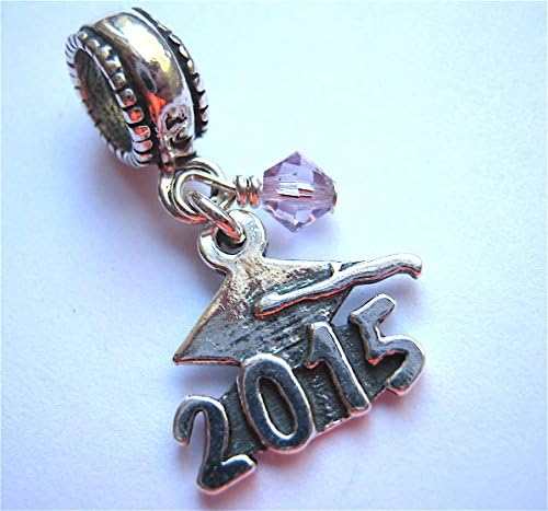 Graduation Cap 2015, European Style Charm, Silver Alexandrite Crystal June Birthstone.