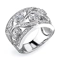 Spring Celebration: Sterling Silver Nature Motif Size 8 Filigree Cocktail Ring with CZ Diamonds