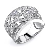 Spring Celebration: Sterling Silver Nature Motif Size 8 Filigree Cocktail Ring with CZ Diamonds