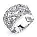 Jewelry : Spring Celebration: Sterling Silver Nature Motif Size 8 Filigree Cocktail Ring with CZ Diamonds