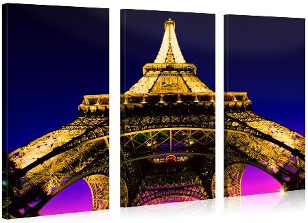 PARIS AT NIGHT - Illuminated Eiffel Tower Gallery Wrapped Canvas Print Size: 52"W x 30"H