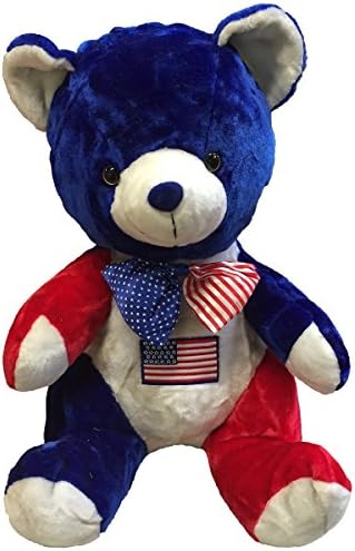 30" Blue White and Red Teddy Bear with USA FLAG