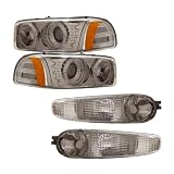 00-06 GMC Yukon Chrome LED Halo Projector Headlights  w Amber + Bumper Light Combo by Luminx Lighting