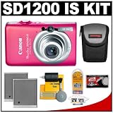 Canon PowerShot SD1200 IS Digital ELPH Camera (Pink) + Batteries + Accessory Kit