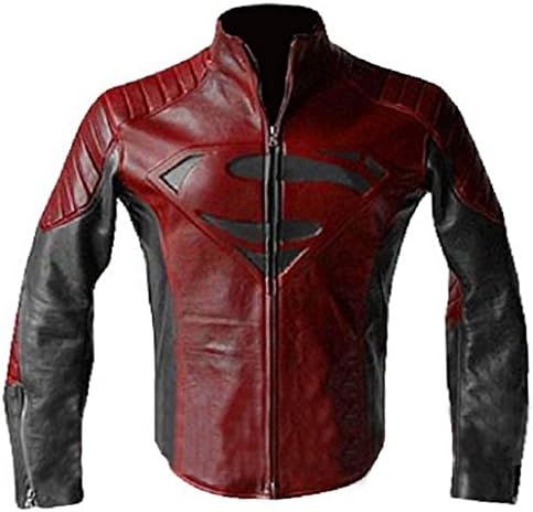 Leatherfashion Men's Superman Smallville Biker Leather Jacket (Large, Black) (XX-LARGE, Maroon Real Leather)