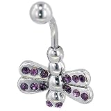 Belly Navel Ring Purple Crystal Dragonfly Belly Navel Ring Body Jewelry