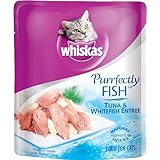 Whiskas Purrfectly Fish Tuna and Whitefish Entree in Natural Juices Food for Cats, 3-Ounce Pouches (Pack of 24)