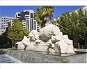 Photographic Prints of Time to Cast Away Stones, fountain sculpture by Stephen Kaltenbach outside the from Robert Harding