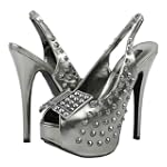 Lollipop19 Studded Platform Slingback Heels PEWTER