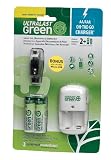 UltraLast Green 2AA/AAA/USB On-the-Go Charger with 2 AA Everyday Precharged Batteries