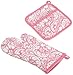 DII 100% Cotton, Machine Washable, Everyday Kitchen Basic, Damask Printed Oven Mitt and Potholder Gift Set, Pink