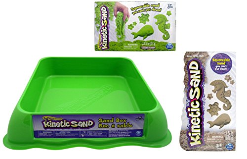 Kinetic Sand GIFT SET! Includes 1/2 lbs of Neon GREEN Sand & 1.5 lbs of BROWN Sand and Neon Green Sand Box
