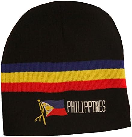 Philippines Flag Short Beanie Black with Blue Yellow Red Stripes