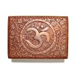 Rosewood Hand Carved Keepsake Box from India with Om Symbol Top, 7x5