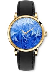 SPRAWL Aanalog Fashion Series Gold Ladies Watches of Genuine Black Leather Strap,Unique Wrist Watch for Women Girls Designed with blue feathers