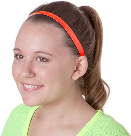 Hipsy 2pk Women's Adjustable NO SLIP RUNNING Headbands Multi Gift Pack (Neon Orange & Black)