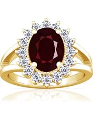 18K Yellow Gold Oval Cut Ruby Ring With Sidestones