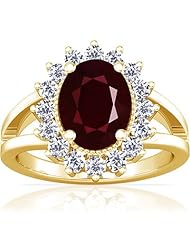 14K Yellow Gold Oval Cut Ruby Ring With Sidestones