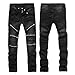 Men's Black Biker Ripped Distressed Skinny Zipper Moto Denim Jeans