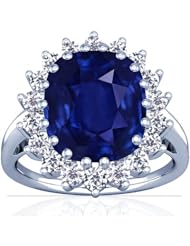 Platinum Cushion Cut Blue Sapphire Ring With Sidestones
