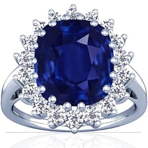 Platinum Cushion Cut Blue Sapphire Ring With Sidestones