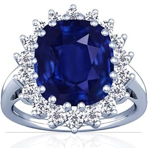 18K White Gold Cushion Cut Blue Sapphire Ring With Sidestones