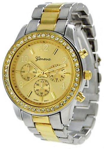 Geneva Platinum Women's TwoTone Quartz Watch Gold Dial Chronograph Look2Tone Picture