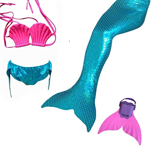 Girls 3 Pcs Swimsuit Mermaid Tail Swimwear Swimmable Bikini Set Costume for Swimming