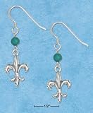 Sterling Silver Fleur-De-Lis Earrings with Green Turquoise Ball On French Wire S
