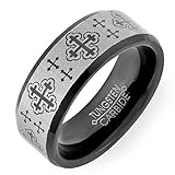 Tungsten Carbide Men's Ladies Unisex Ring Wedding Band 8MM (5/16 inch) Laser Engraved Black Beveled Edge Brushed Comfort Fit (Available in Sizes 8 to 12) size 11