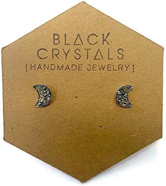 Tiny Moon Pyrite Studs - Stainless Steel, Mineral Jewelry, Raw Stone Earrings