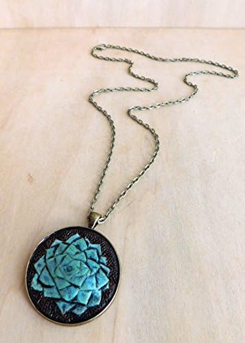 Tooled Leather Succulent Pendant Necklace