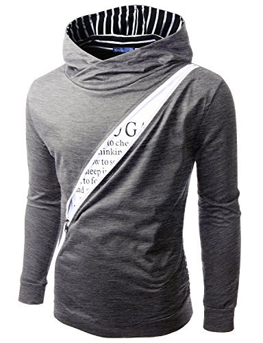 Doublju Mens V-Neck T-shirts with Button Detail GRAY (US-M)